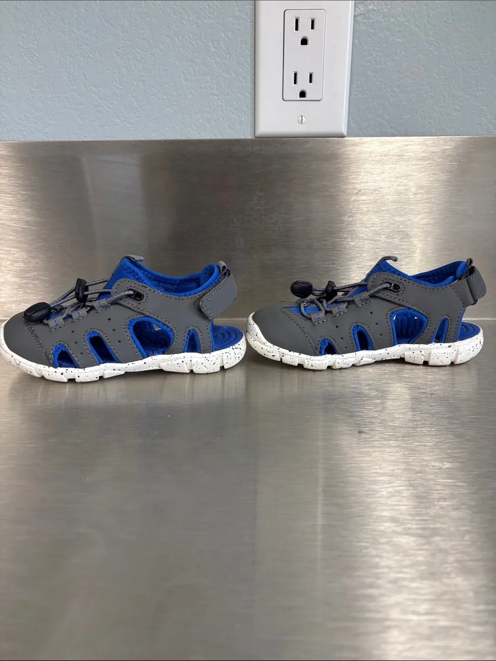 Kids Grey and Blue Water Shoes with Secure Bungee Fit